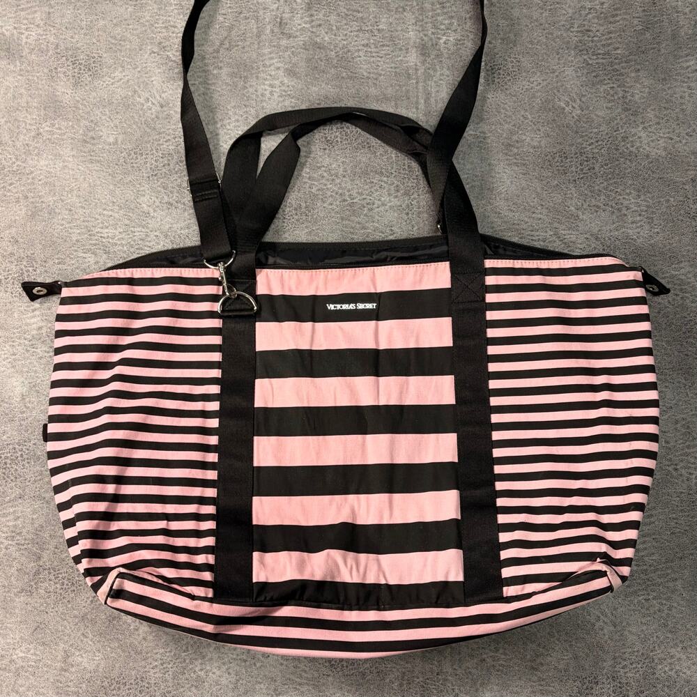Victorias Secret Pink Striped Duffel with Shoulder Strap